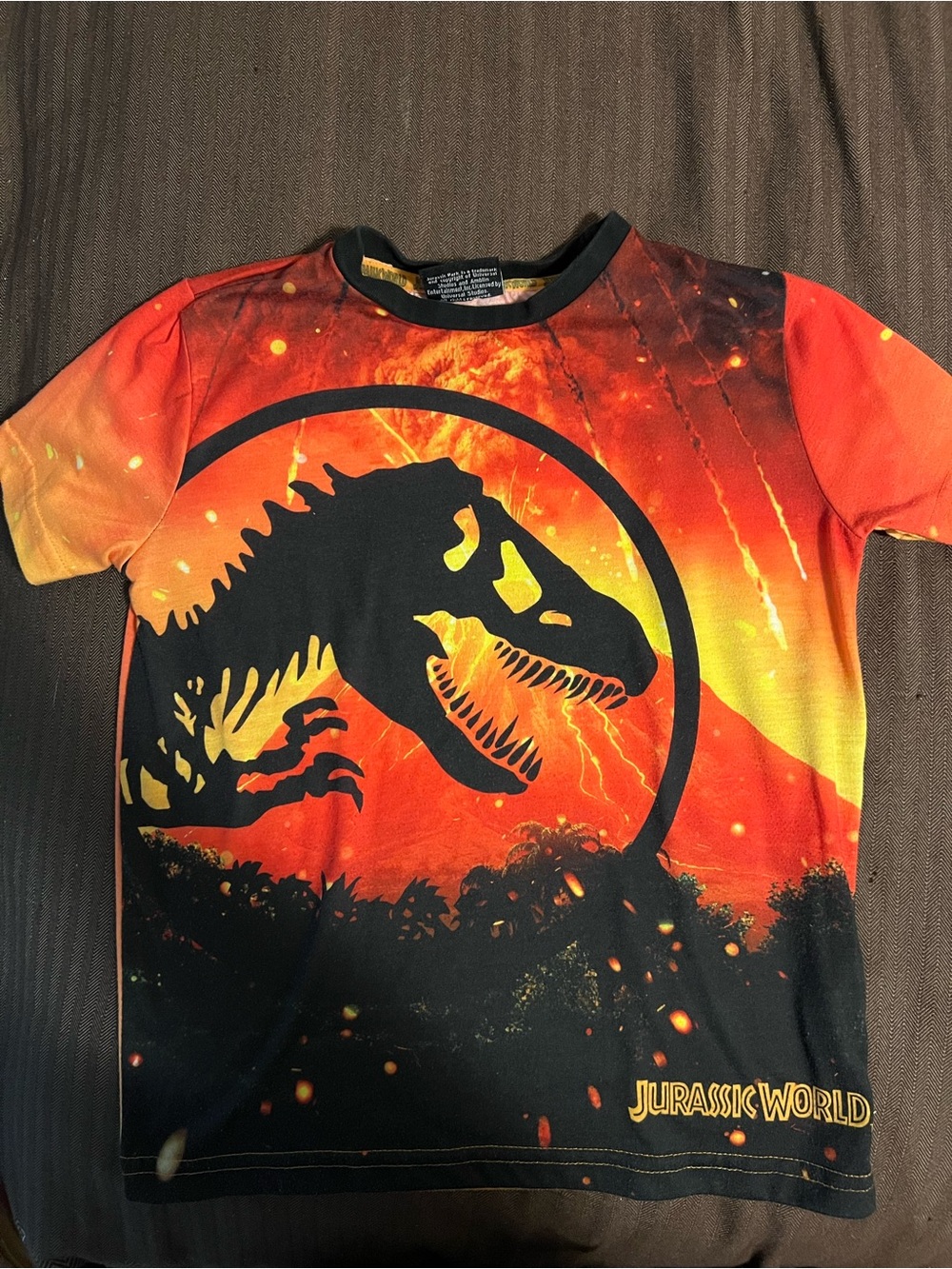 Jurassic World Boys Orange Short Sleeve Dinosaur T-Shirt- Youth 6/7